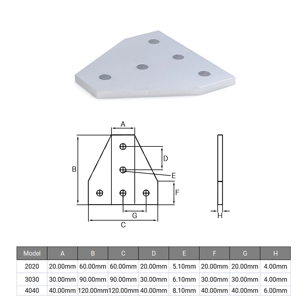 8 unids/lote Openbuilds soporte de junta de placa de unión en forma de T de 5 agujeros Compatible con perfil de extrusión de aluminio 2020/3030/4040