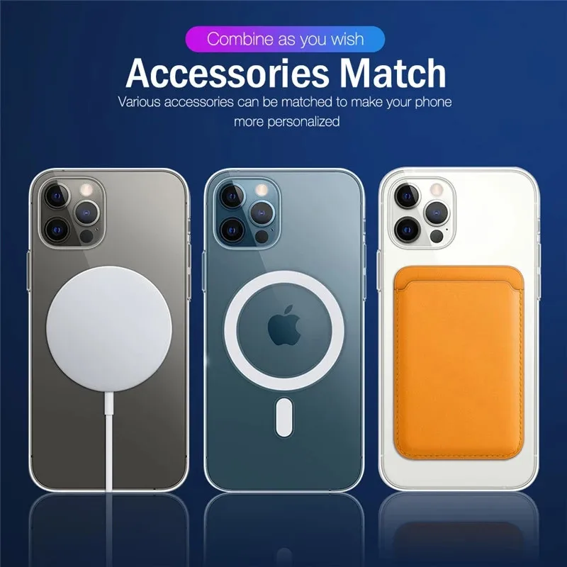 Funda transparente magnética para iPhone 16, 15, 14, 13, 11, 12 Pro Max Plus, funda transparente de carga inalámbrica Compatible con Magsafe