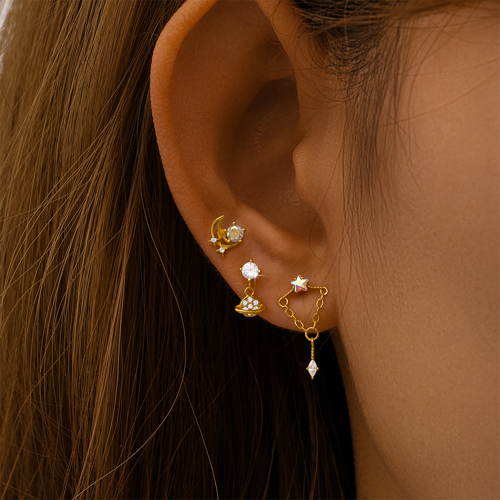 Aide-pendientes de plata de ley 925 con circonita Y2K para mujer, aretes con pasador, cadena con borlas, joyería fina Simple, 1 ud.