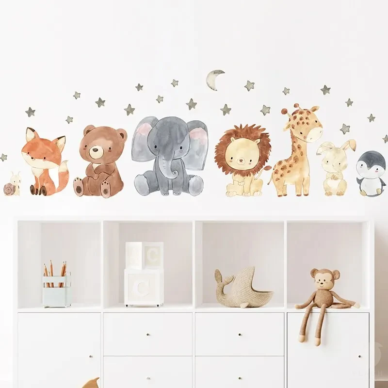 2pc dos desenhos animados bonito áfrica animais adesivos de parede elefante girafa urso raposa decoração para casa