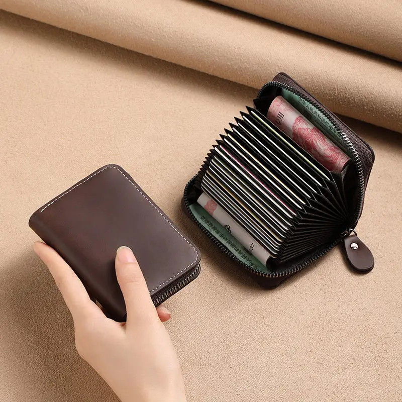 Stylish Card Holder Large Capacity ID Wallet Leather Holder RFID Blocking Wallet Compact Card Case Men's Card Wallet