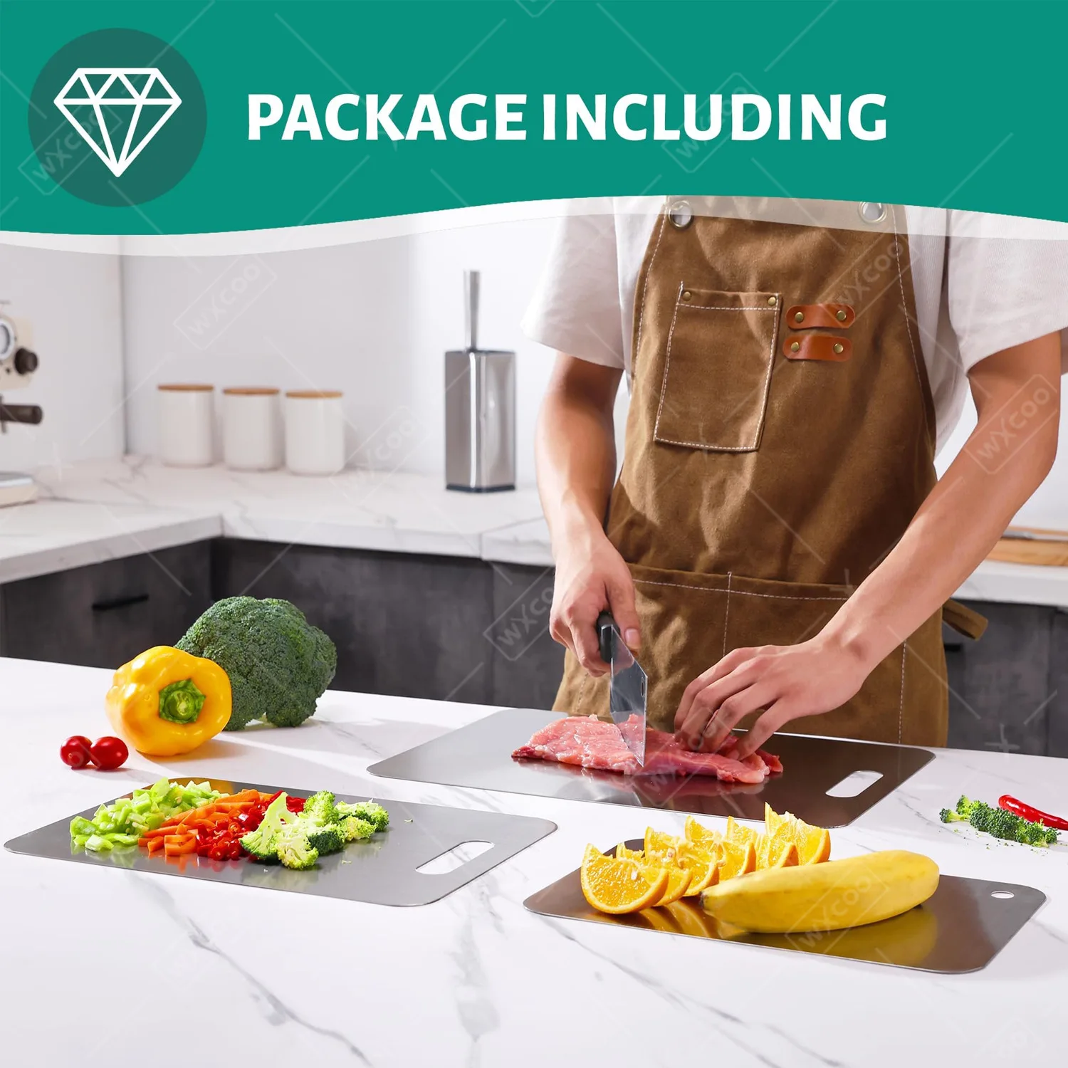 WXCOO 1 Stück Edelstahl-Schneidebretter für die Küche, verdickte Bretter, antihaftbeschichtet, doppelseitig, für Obst und Fleisch, Schneidebretter