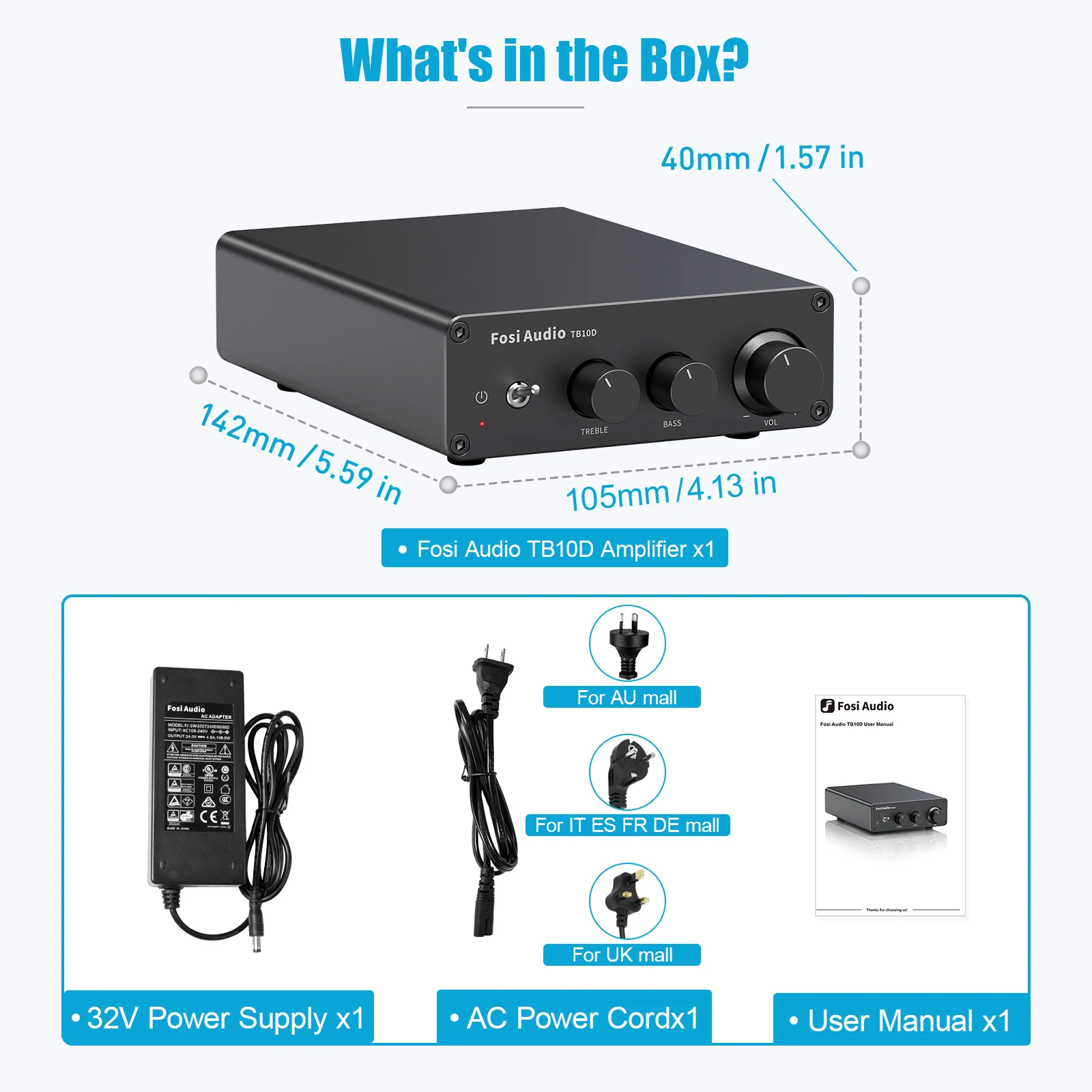 Fosi Audio 300Wx2 HiFi Sound Power Amplifier Upgrade New  TPA3255 Class D Stereo Amp With Treble Bass For Home Speaker