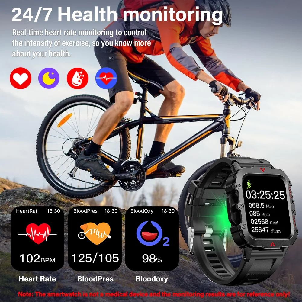 LAXASFIT Novo relógio inteligente masculino lanterna LED esportes ao ar livre relógio inteligente relógio de pulso monitoramento de saúde relógio inteligente