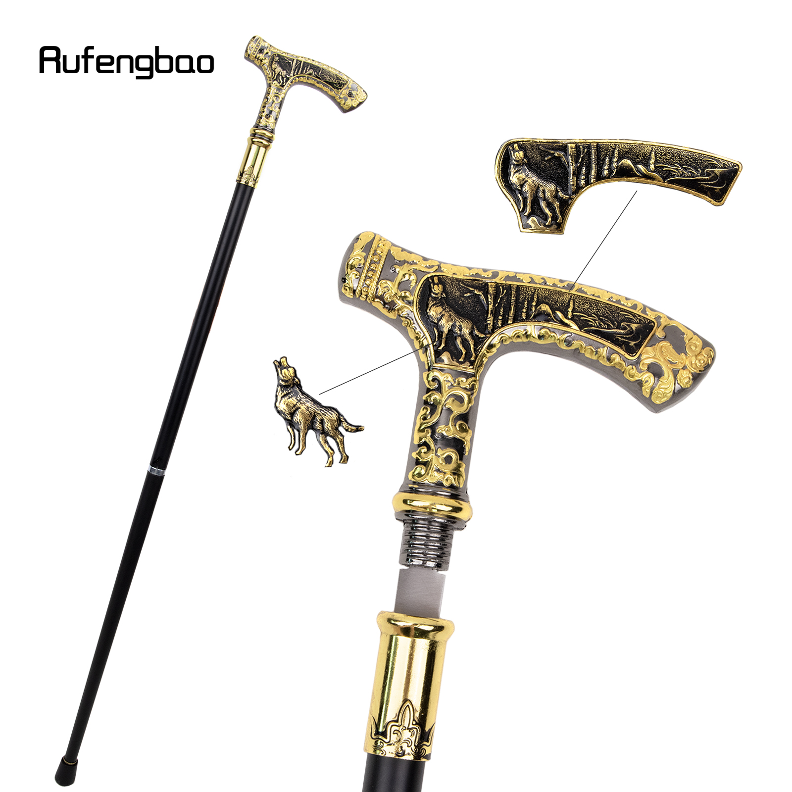 動物の杖,90cm,ゴールド,ブラック,クマ,イーグル,オオカミ,ヤギ,インテリア,非接触,自己防衛,ファッション