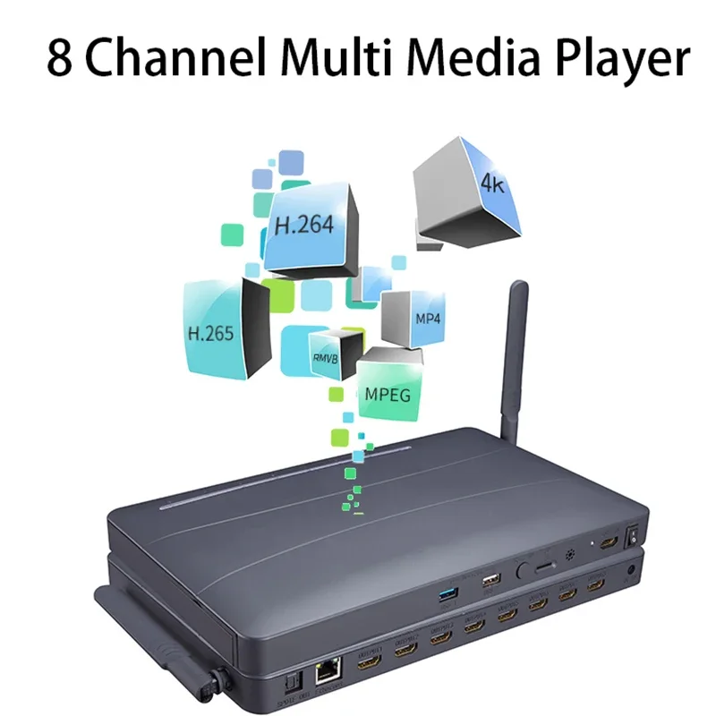 Caja de transmisión de vídeo 4K de 8 vías, reproductor HDMI de 1 entrada y 8 salidas, reproductor multimedia de 8 puertos, divisor HDMI, reproductor Flash USB U para juegos de tienda de TV