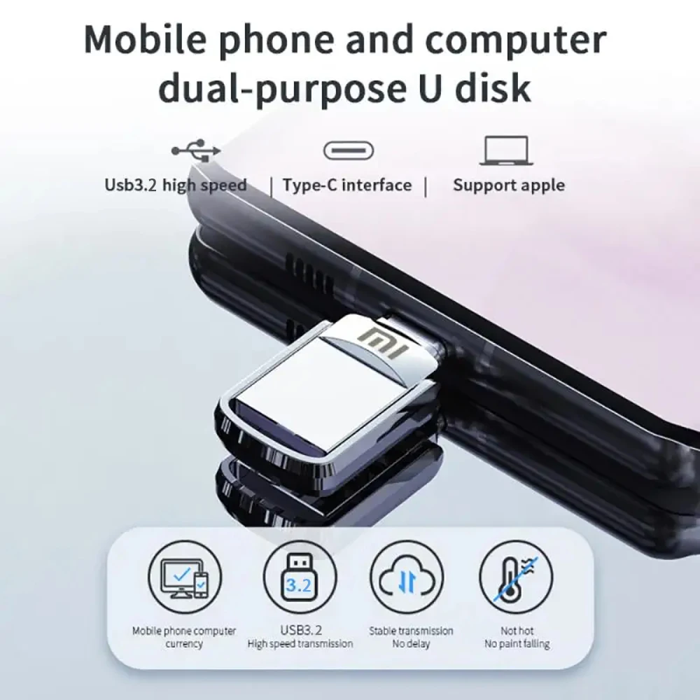 XIAOMI 2TB Metal Pendrive 2 IN 1 OTG 1TB 512GB USB Flash Drives 256GB 2TB USB 3.2 Pen Drive Memory Stick Type C For Cellphone PC