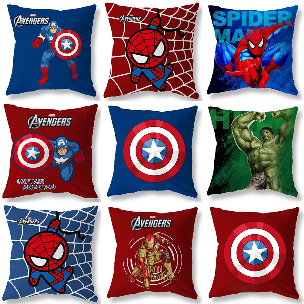 Funda de almohada de superhéroe Spiderman Iron Man, funda de cojín suave y cómoda para sala de estar, sofá, decoración para el hogar, dormitorio y habitación