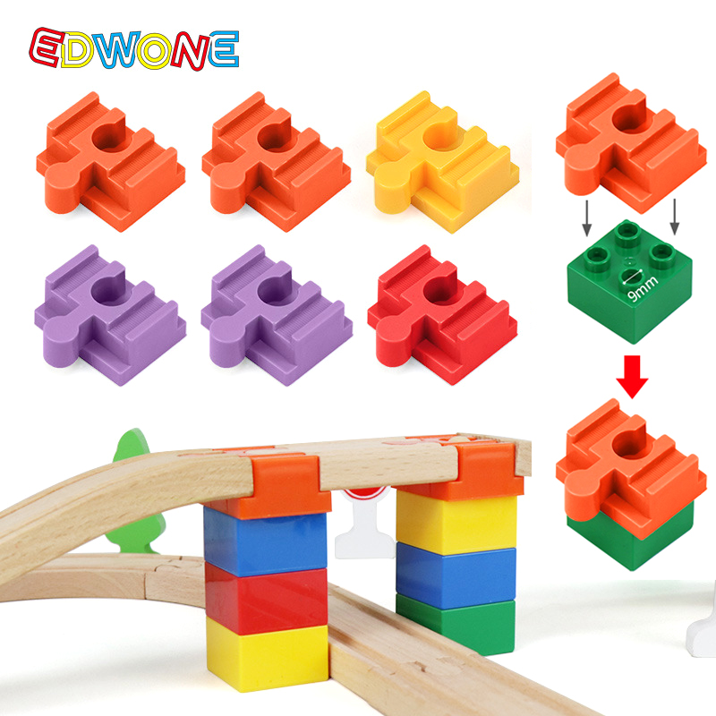 Accesorios de vía de tren de madera, adaptador de bloques de construcción de plástico, conectores de vía de madera aptos para juguetes de vías ferroviarias, 10/5 Uds.