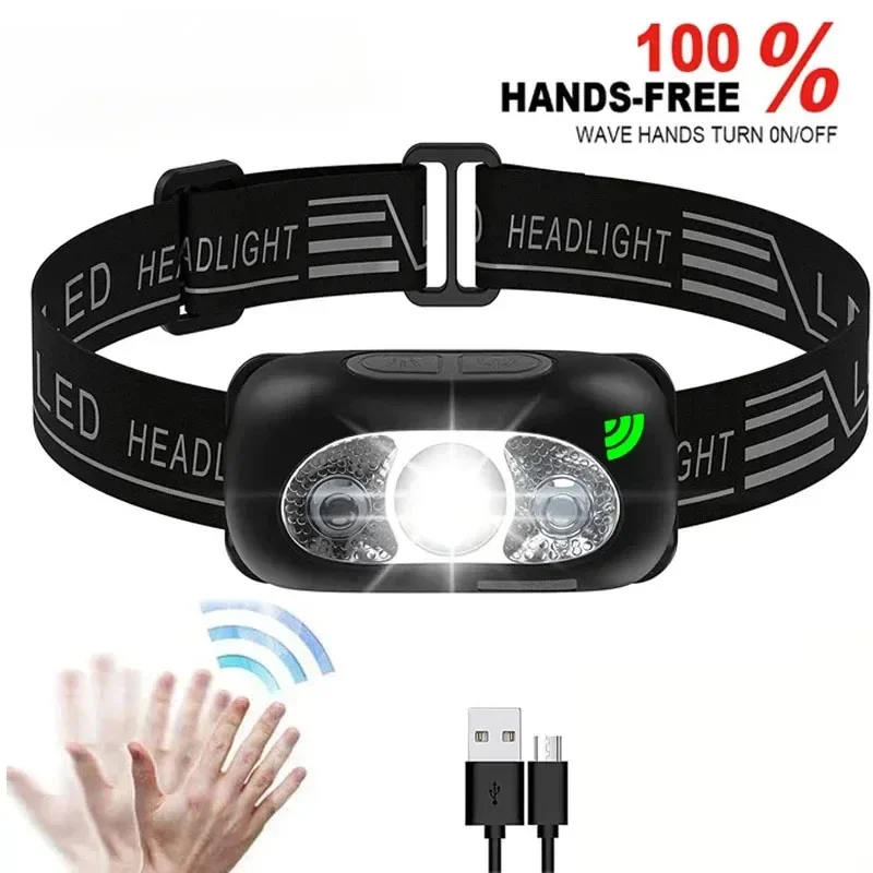 Forte mini lampada frontale a LED torcia da pesca notturna lampada frontale da campeggio esterna impermeabile portatile con sensore a LED
