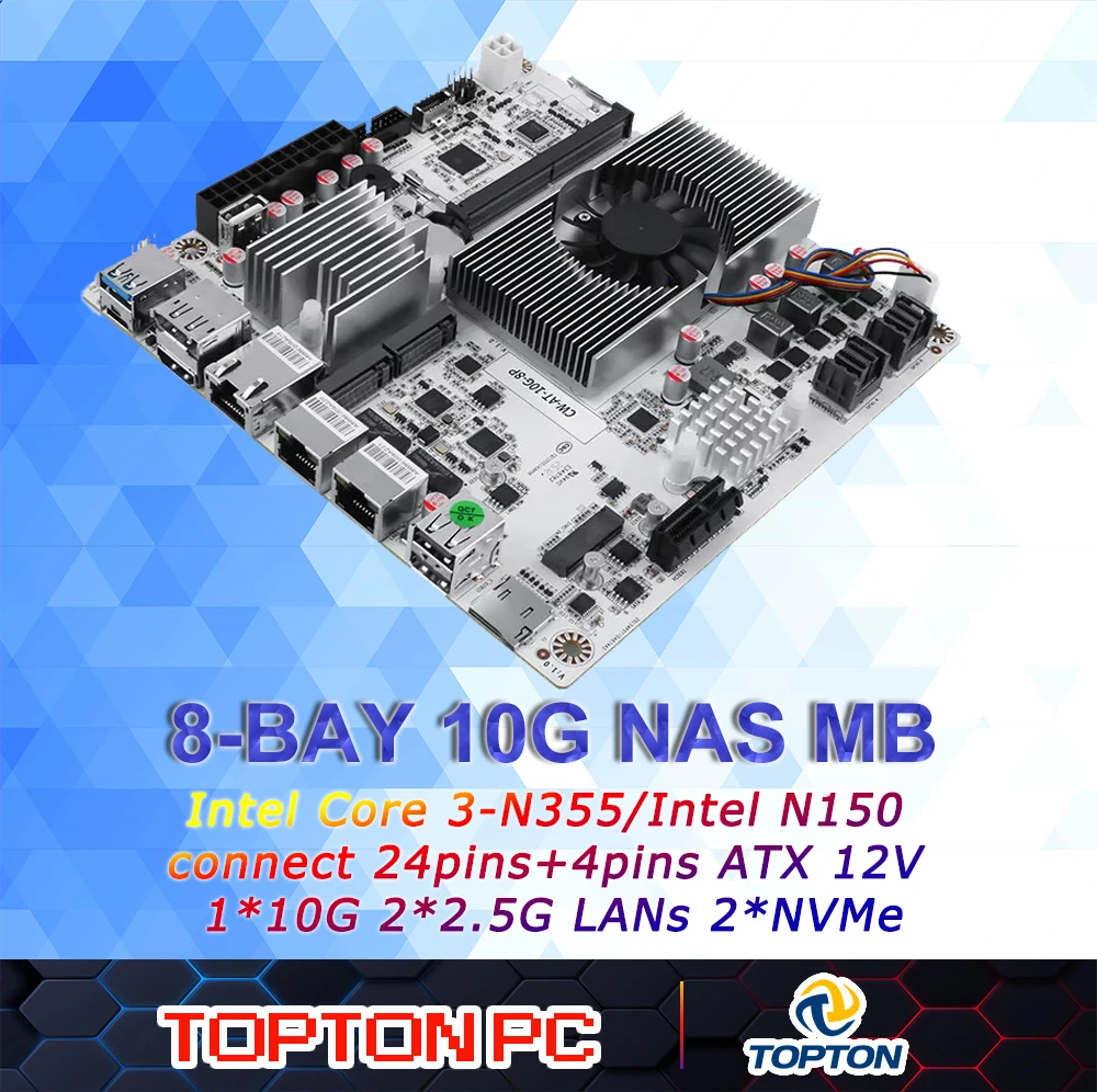 Материнская плата 10GbE N150 I3-N305 с 8 отсеками NAS 8*SATA и 2* M.2, 2x2,5GbE i226-V LAN, материнская плата DDR5 DIY Mini ITX 2XSFF-8643 (опционально)