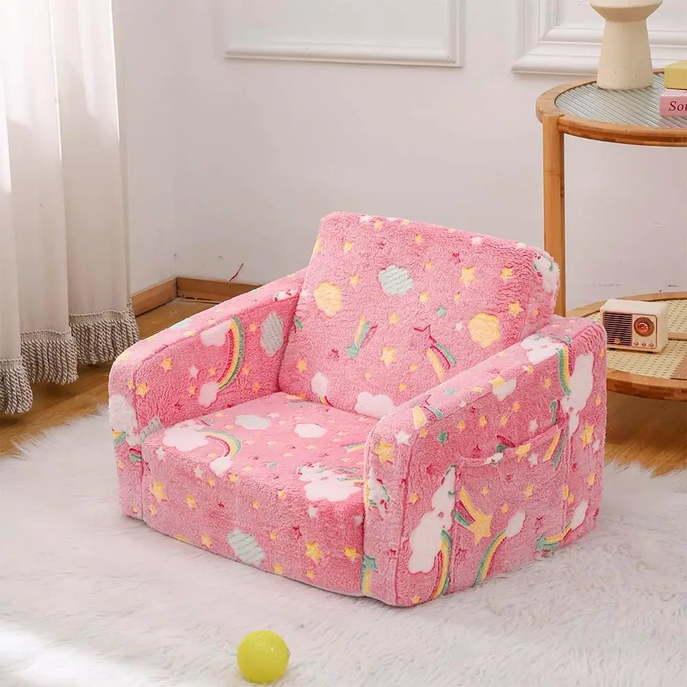 Kids Sofa Couch Fold Out, Baby Toddler Comfy Soft Chair, Flip Out Foldable Children 2 in 1 Convertible Sofa to Lounger
