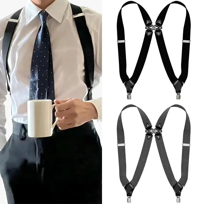 Tirantes Vintage para adultos, mujeres y hombres, 2,5 cm de ancho, espalda cruzada, 2 Clips laterales, correas elásticas ajustables para pantalones