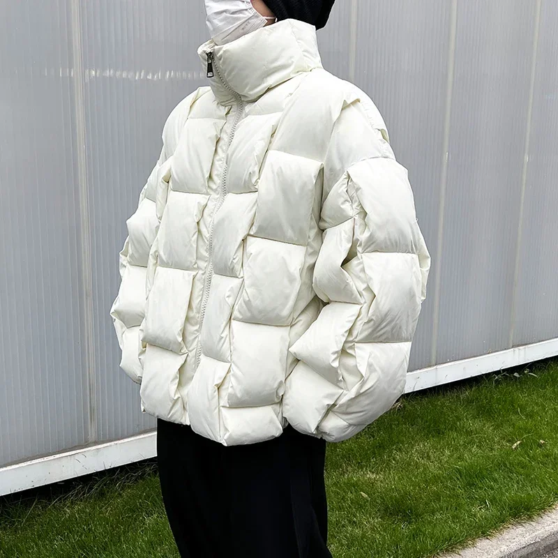 2023 moda coreana grosso jaqueta de inverno dos homens parkas jaqueta outwear casacos sólido gola blusão algodão acolchoado jaqueta