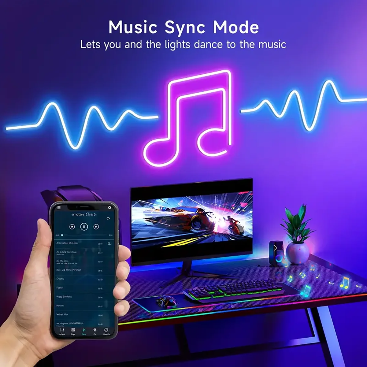 USB-betriebene Gaming-Hintergrundbeleuchtung, Streifen, RGBIC-LED-Neonlichter, 5 V, flexibles Band, Neonlichter mit Bluetooth, Musiksynchronisierung