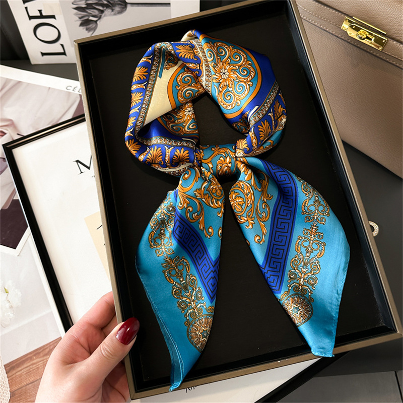 2024 nova moda 70x70cmprinted cachecol feminino pashmina lenço de seda xale quadrado decorativo bandana pescoço design luxo bandana