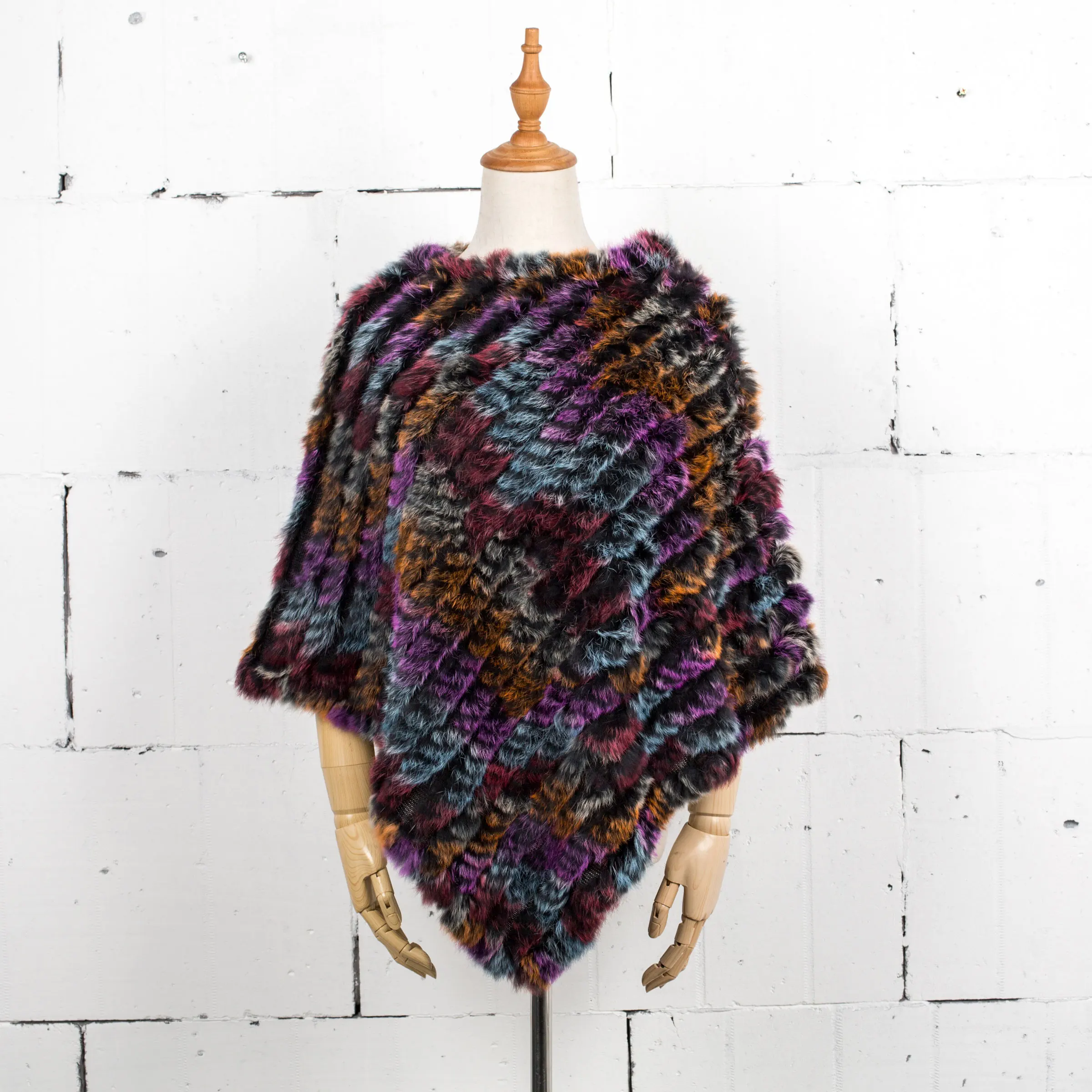 Mujer punto piel de conejo chal Poncho capa bata Tippet abrigo mujer chica abrigo cálido Jakcet CK701