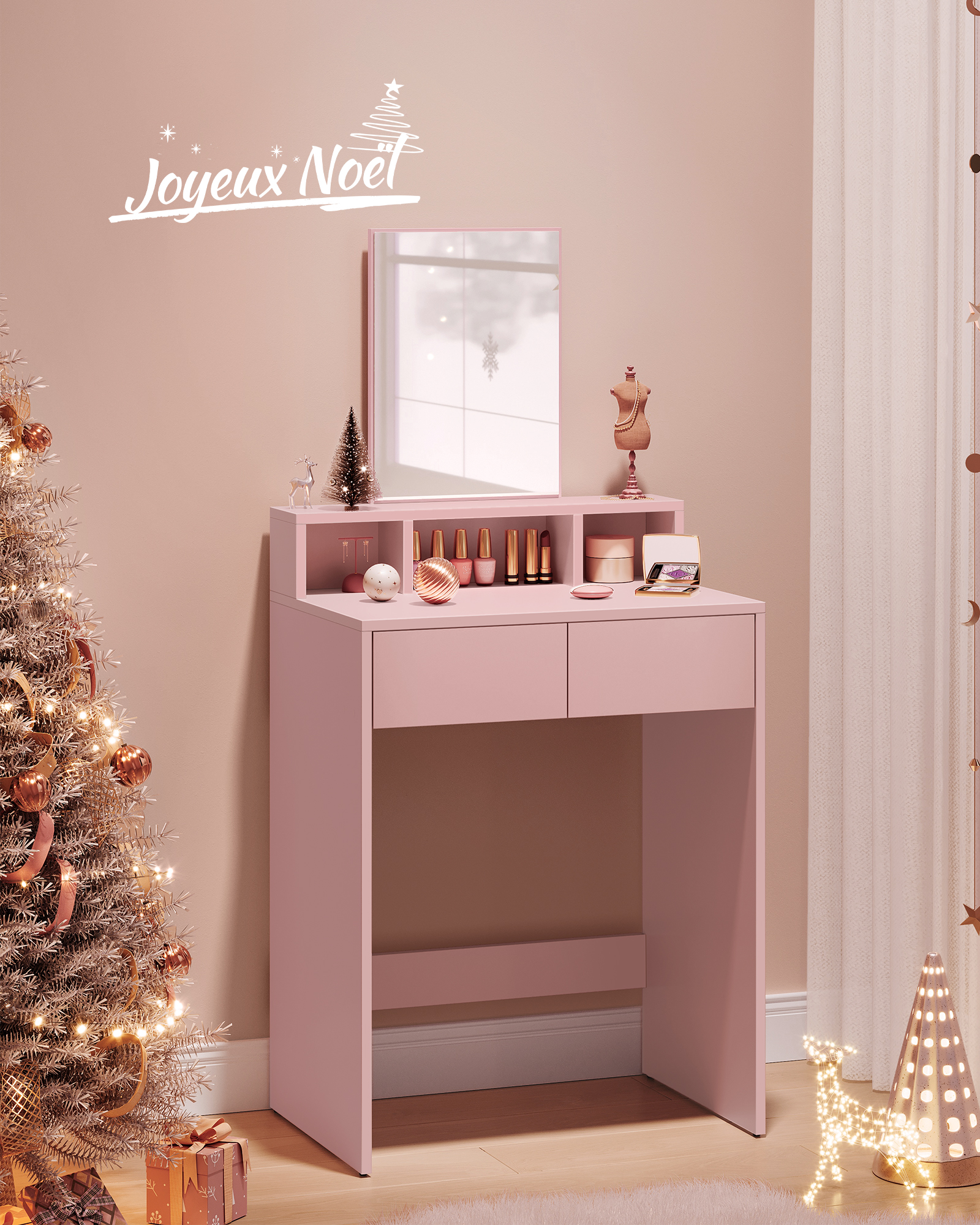 VASAGLE Coiffeuse avec Grand Miroir, Table de Maquillage, avec Tiroirs et  Compartiments, Coin Beauté, Style Moderne