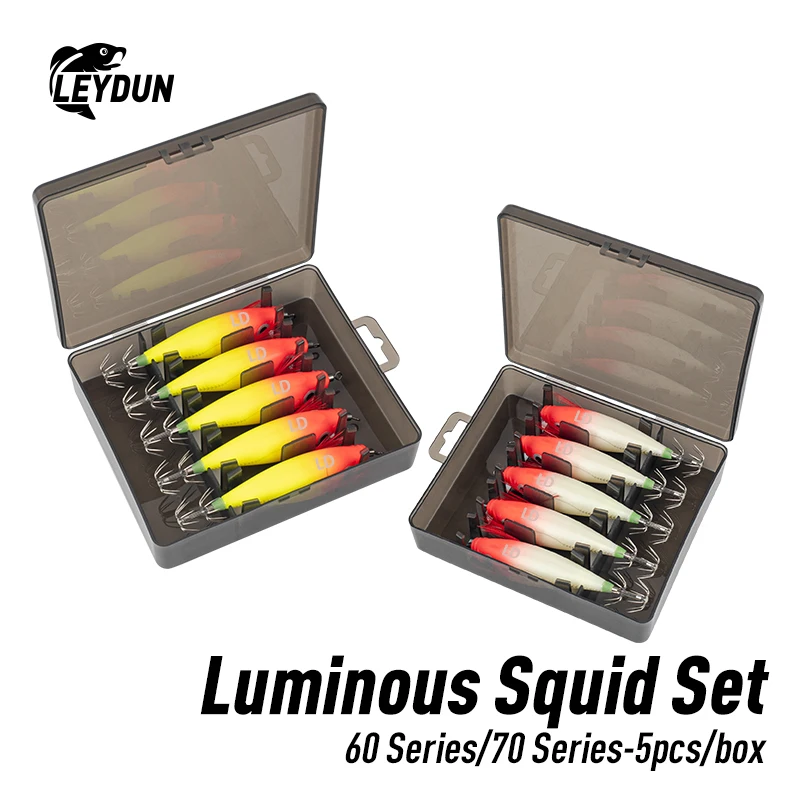 LEYDUN Luminoso Orizzontale Calamari Jig Legno Gamberetti Calamari Gancio 5 pz Esche Da Pesca LEYDUN Polpo Seppie Gamberetti Esche Per Acqua Salata