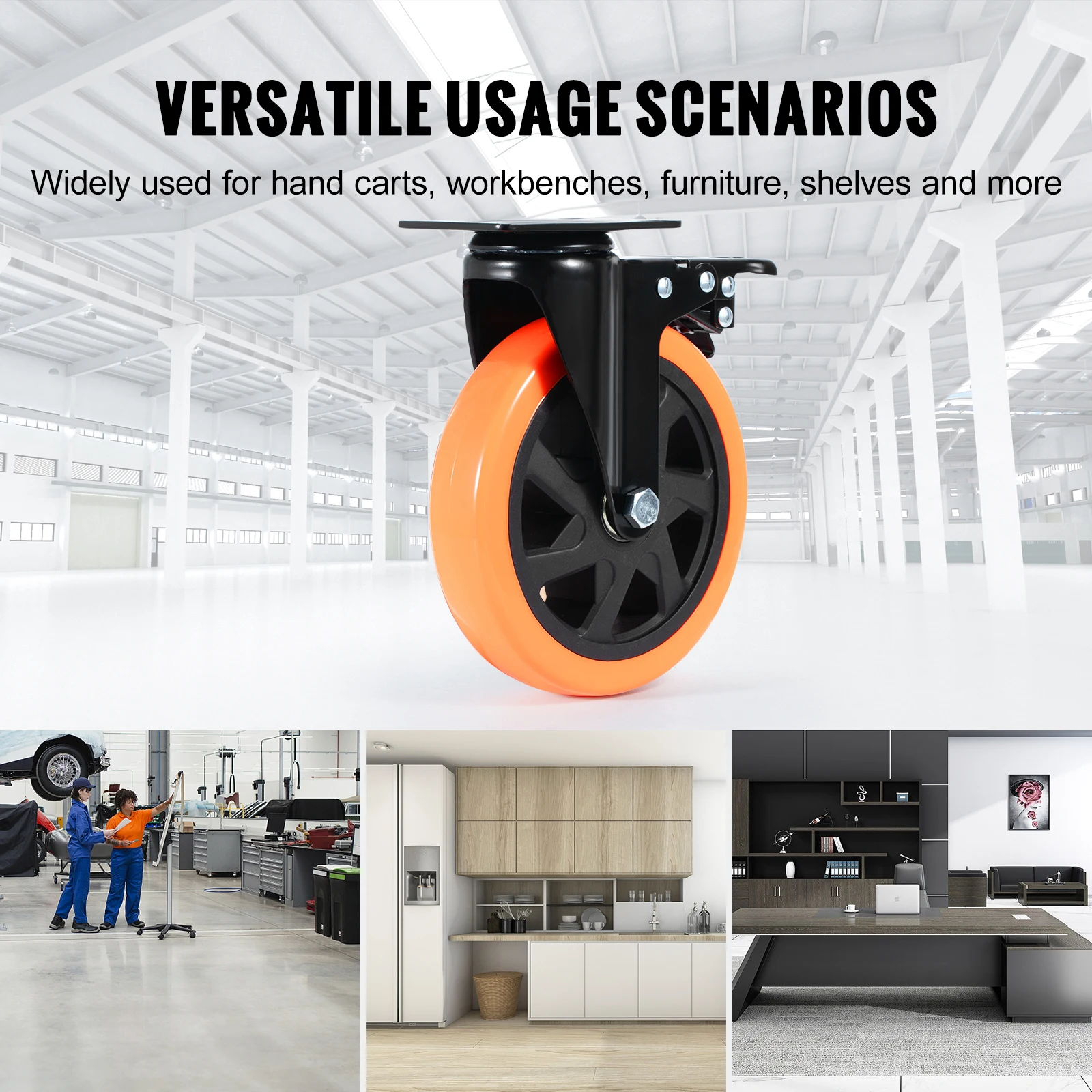 SucceBuy 2-6in PVC Furniture Caster Wheels Set of 4 Swivel Plate Casters with Security A/B Lock Non-Marking for Cart Workbench