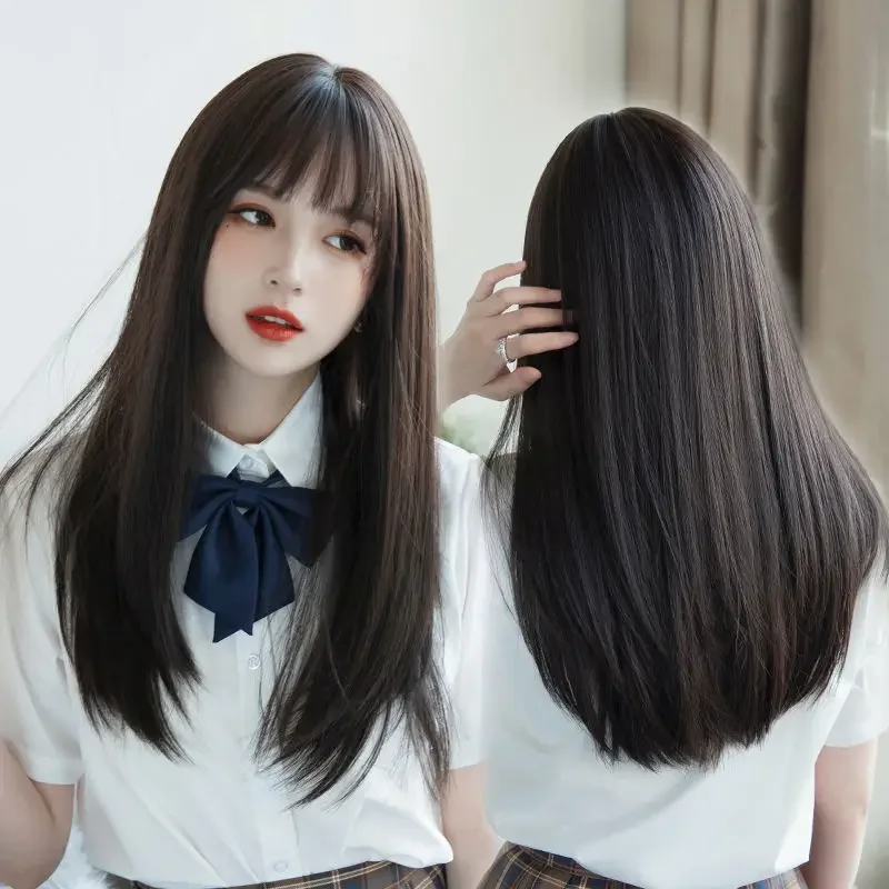 Hair Extensions Synthetisch Schattig JK Meisje Cosplay Air Pony Pruik Ademend Hoofddeksel 50 cm Lange Rechte Pruik Hoed voor Vrouwen
