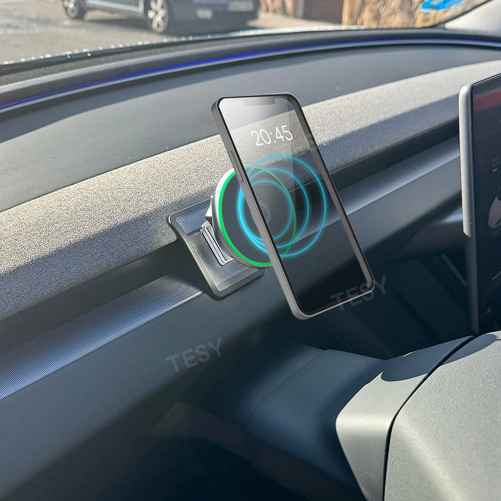 For Tesla Model Y Launch 2025 Model 3 Highland 2024 Phone Holder Mount Magnetic for iPhone Wireless Charger Fast Charging 15W