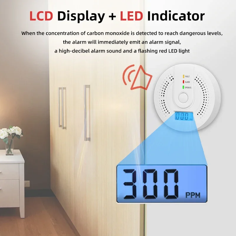 Onafhankelijke CO Alarm Sensor Koolmonoxide Alarm Detector Hoge Gevoelige Waarschuwing LCD Display CO Alarm Met UL2034