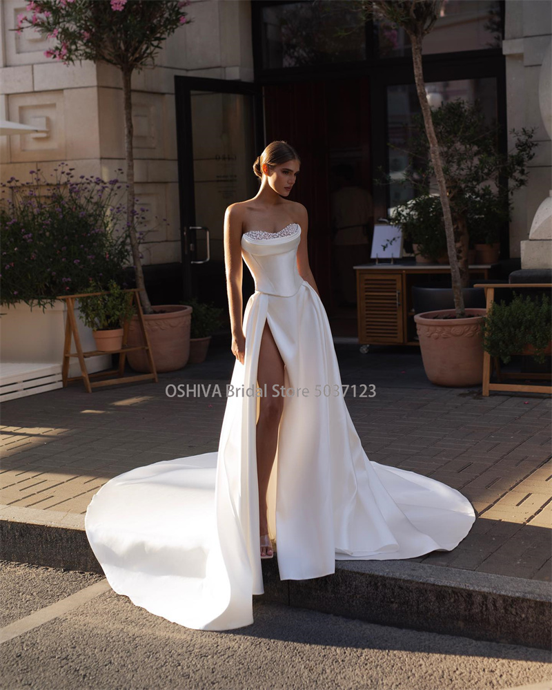 Simple Wedding Dresses Customized Bridal Gowns Sweetheart Neck High Split Vestidos De Noiva Expertly Elegance Perfect Fit﻿