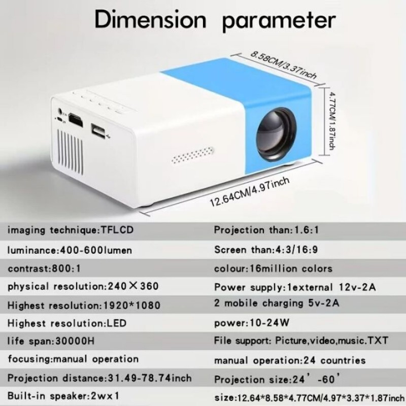 2024 novo yg300 mini projetor led yg300 versão atualizada 1000 lúmen 320x240p hdmi-compatível usb áudio casa media player beamer