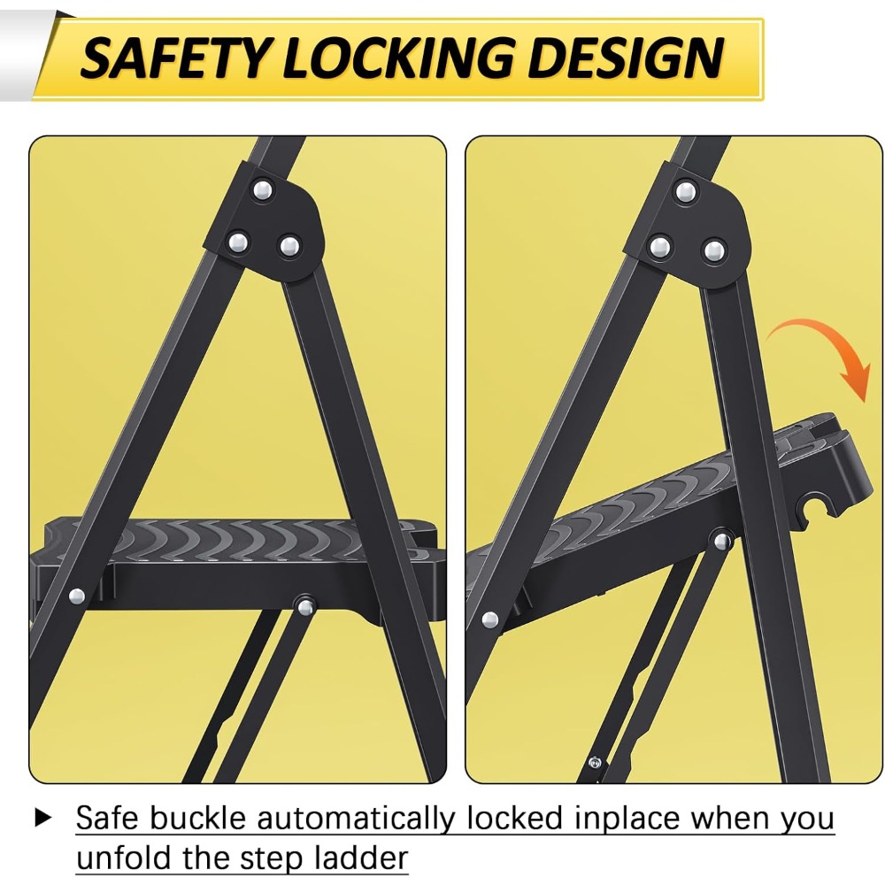 Step Ladder 4 Step Folding, 900lbs 4 Step Ladder with Anti-Slip Wide Pedal and Handrails, Lightwight Household Ladder