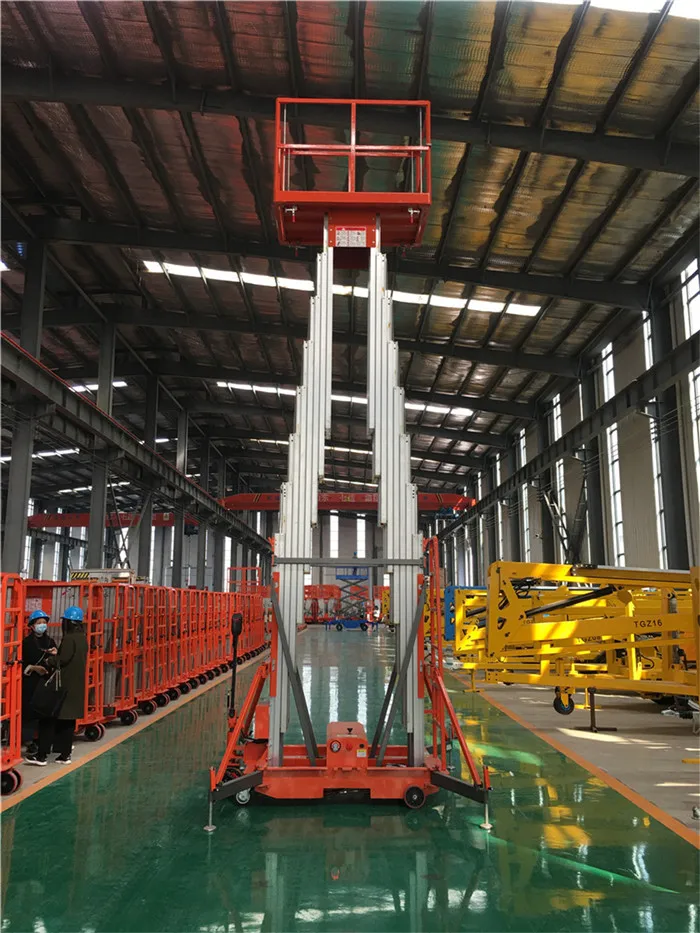 Plataforma de trabajo aéreo de elevación eléctrica hidráulica, escalera, andamio de aluminio de un solo mástil, Manlift