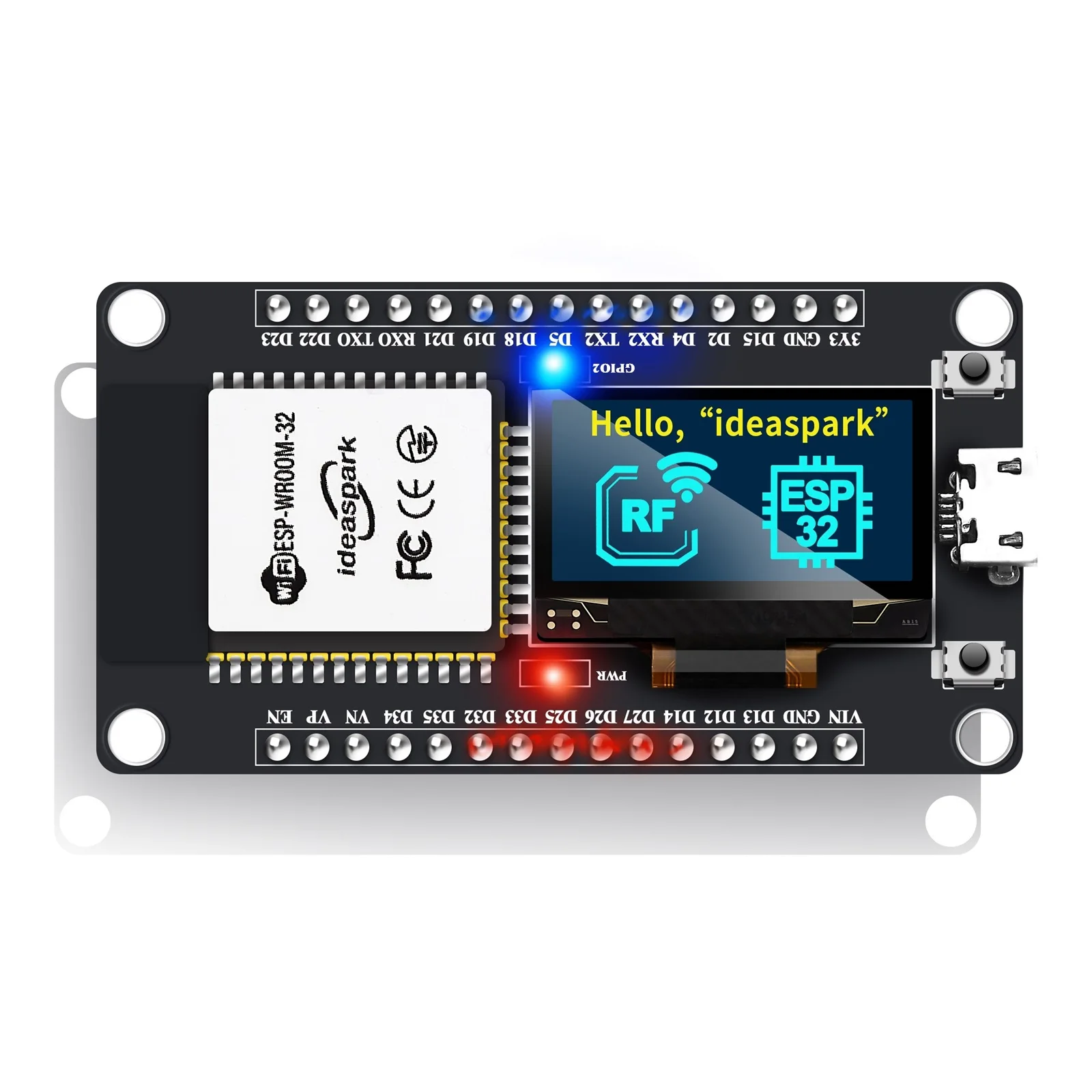 ideaspark® ESP32 Development Board with 0.96 Inch OLED Display,CH340,WiFi+BLE Wireless Module,Micro USB for Arduino/Micropython