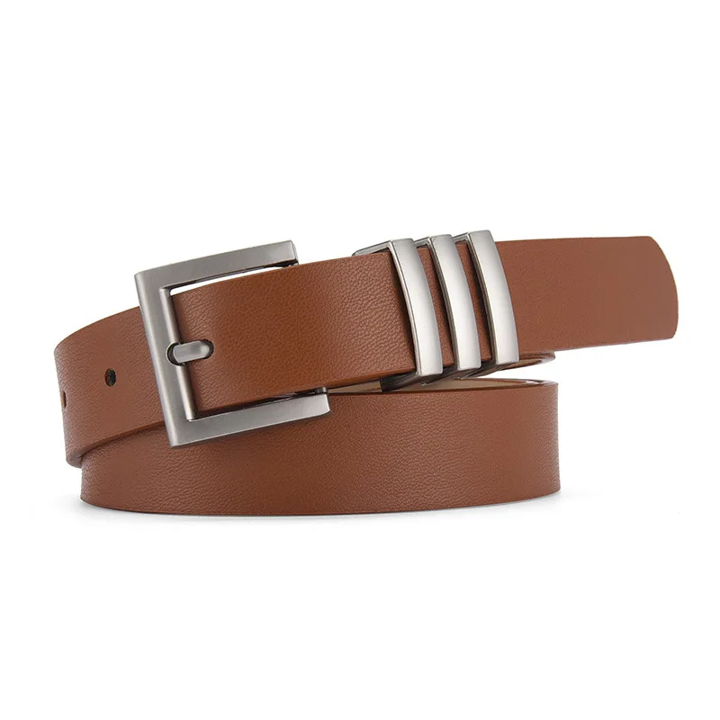 2023 ใหม่แฟชั่นSilver Square Pin Buckleเข็มขัดผู้หญิงสีดําสีน้ําตาลหญิงเข็มขัดสุภาพสตรีชุดกางเกงยีนส์ปรับเข็มขัด