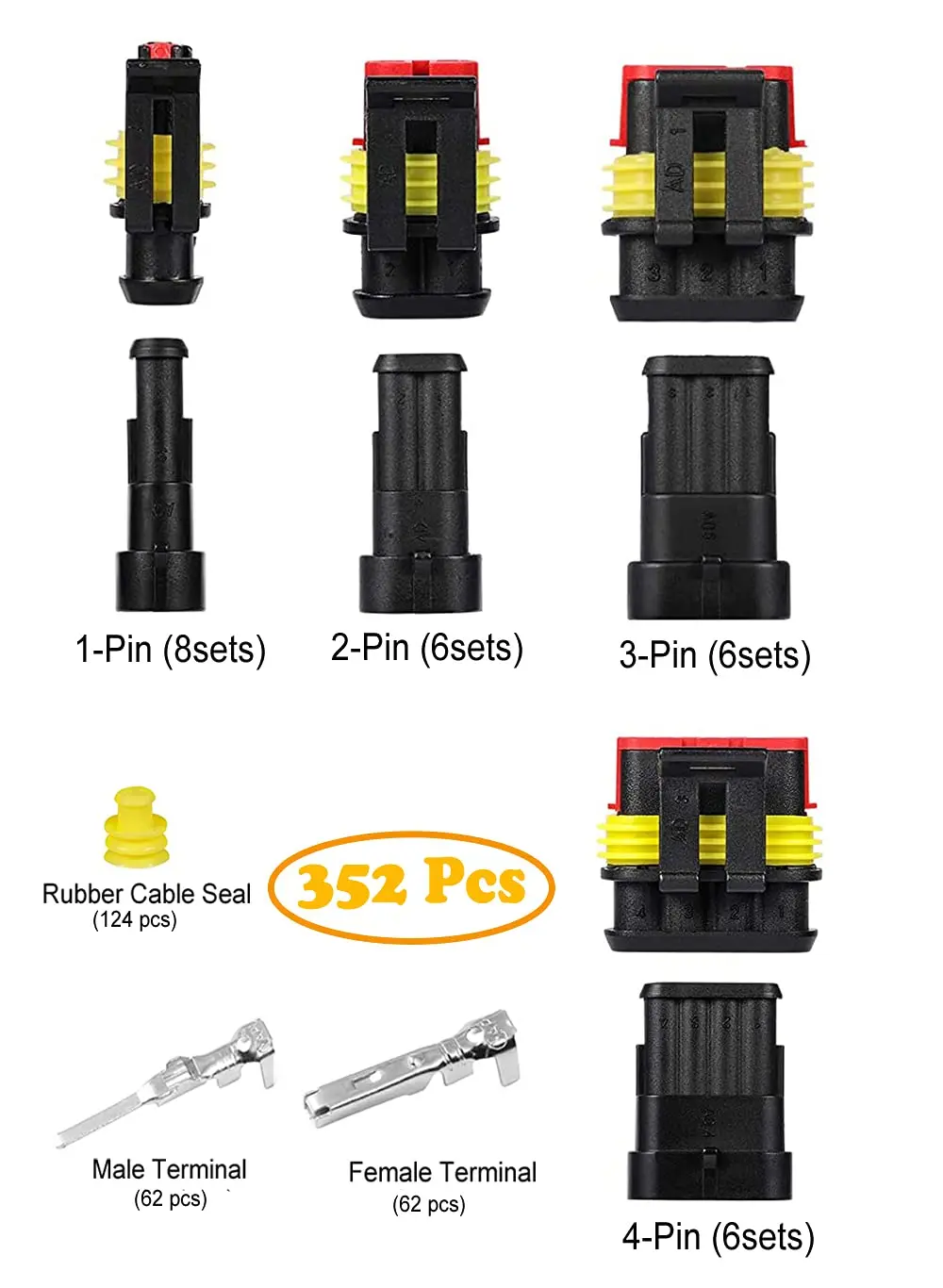 352 ชิ้นกันน้ําขั้วต่อไฟฟ้าขั้วต่อสายไฟรถยนต์ 1/2/3/4 พินขั้วต่อ CRIMPING TOOL