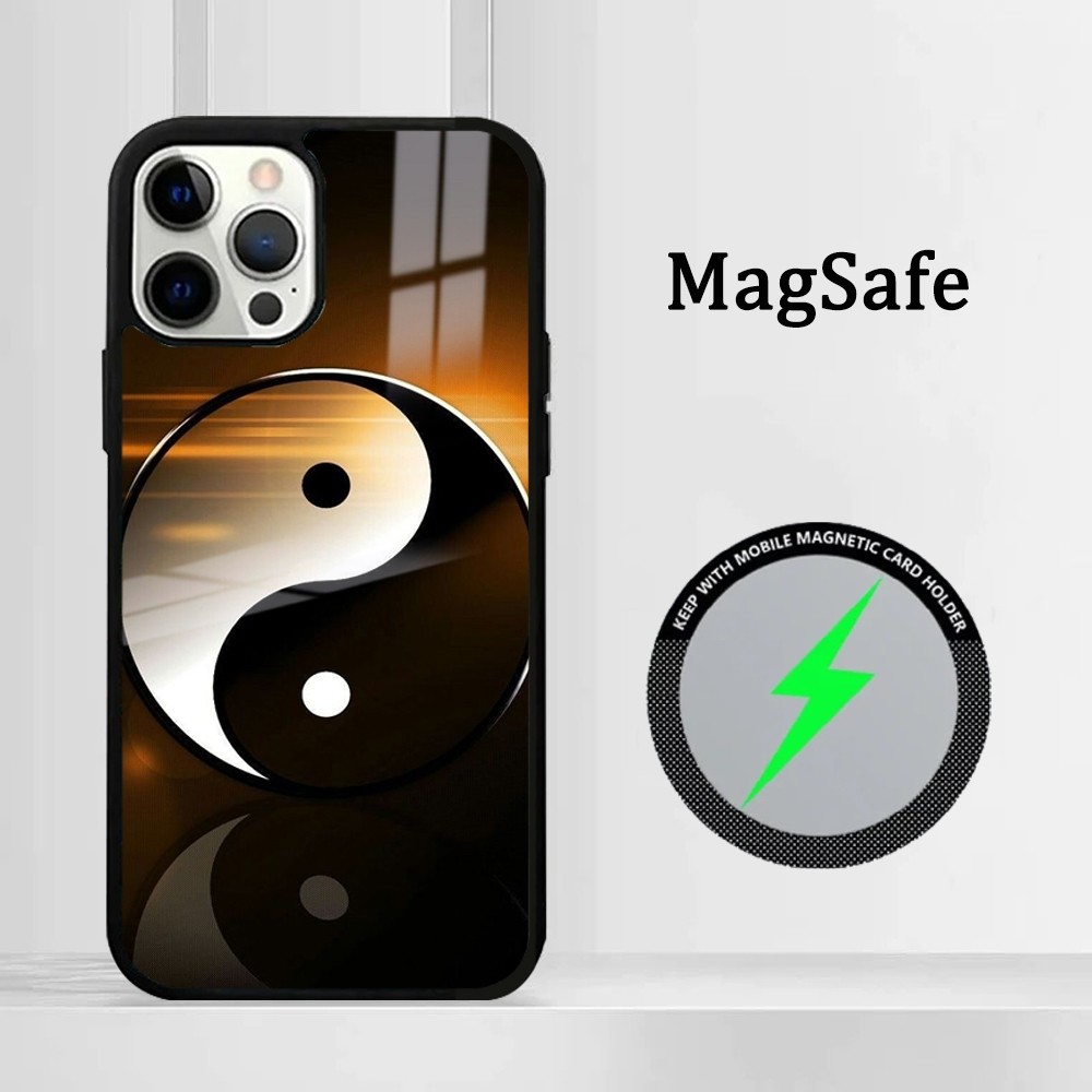 Casing Ponsel Pohon Kehidupan Yin Yang untuk IPhone 16 15 14 13 12 11 Pro Max Plus Penutup Magnetik Cermin Mini