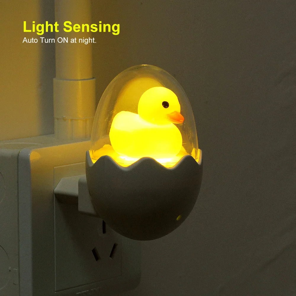 Lámparas con enchufe europeo de 220V, Sensor de Control de luz nocturna LED, bonito pato amarillo, lámpara de dormitorio, regalo para niños