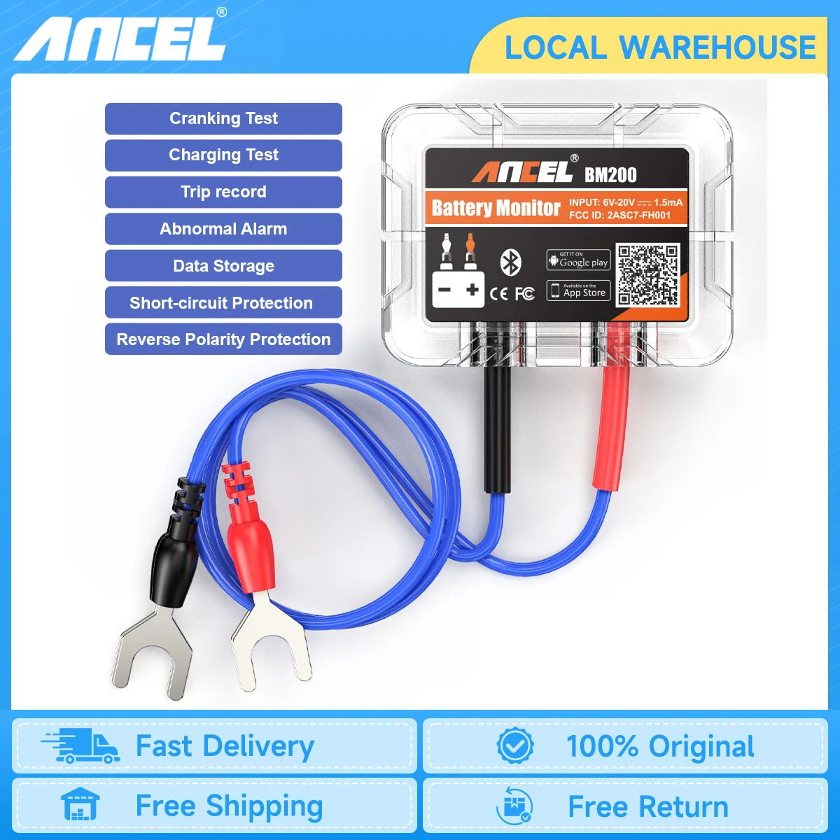 ANCEL BM200 12V probador de batería inalámbrico Bluetooth 4,2 Monitor de batería pantalla LED SOH SOC analizador de batería herramientas de prueba automática