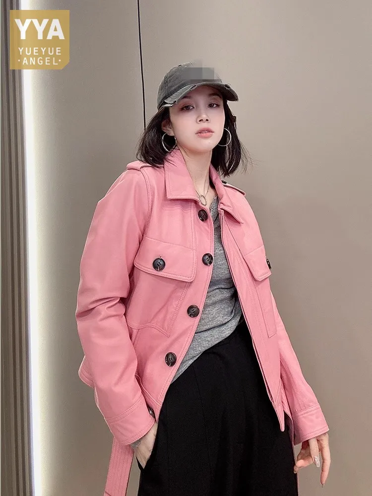 Neue Mode Frauen Echt lederjacke Mode Frühling Langarm Punk Einreiher Slim Fit Motorrad Kurz mantel weiblich
