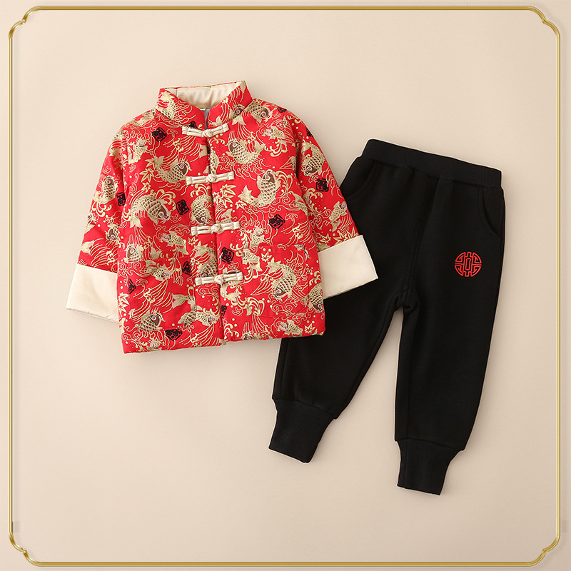 Hanfu ชุดเด็กสไตล์จีนเสื้อผ้าชุดจีนย้อนยุคแนวแฟชั่นแบบตะวันออกเสื้อโค้ทปักลายมังกรนกกระเรียน