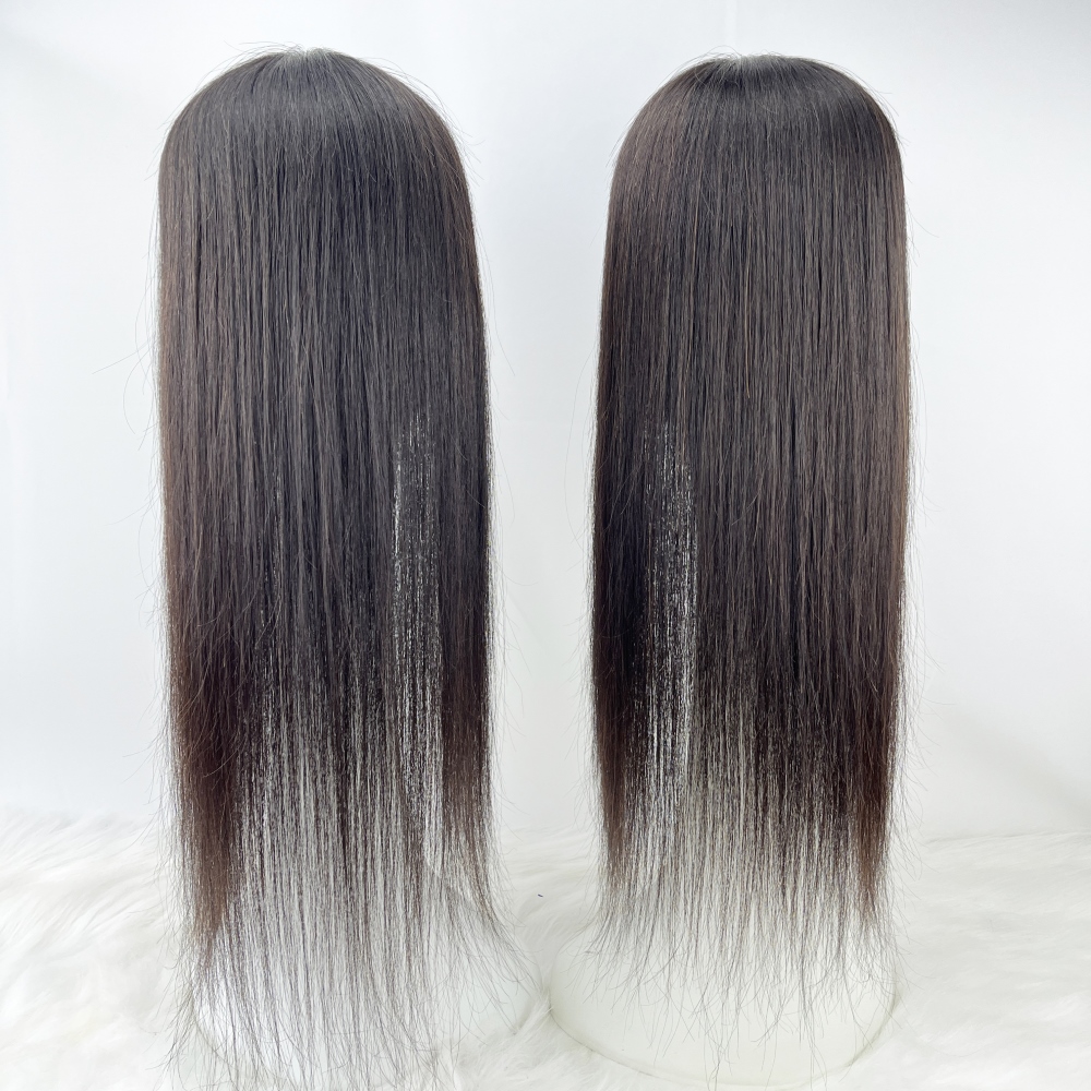 14 × 16 センチメートルストレートヘアトッパー女性のためのスキンシルクベースバージン人毛ピースカバー通気性シルクトップかつらクリップで