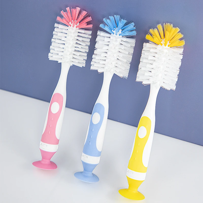 2-in-1-Reinigungsbürste für Babyflaschenbecher aus Nylon mit Saugnapf und Ständer, zum Füttern und Reinigen