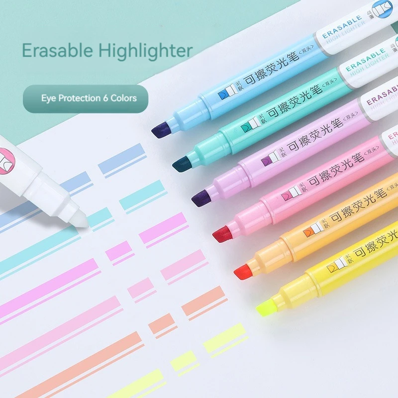 6 Stück löschbare Textmarker, Pastellmarker, fluoreszierender Stift mit zwei Spitzen für Kunst, Zeichnen, Kritzeln, Markieren, Schule, Büro, Schreibwaren