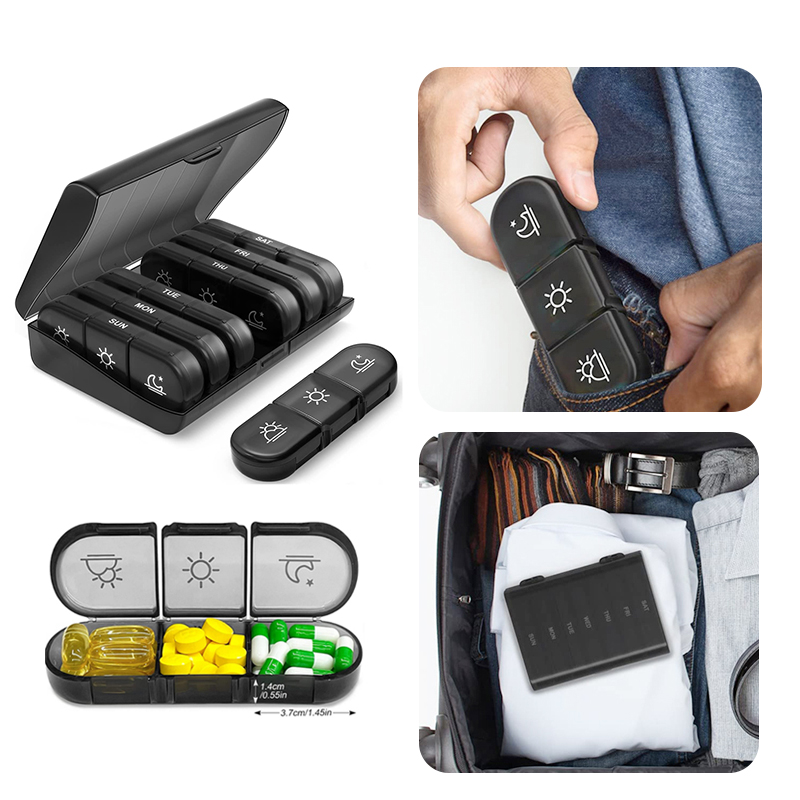 1 Stück tragbare Reise-Pillendose, 7 Tage, großes Fassungsvermögen, lichtbeständig, wöchentlicher Pillen-Organizer für 3-fache Tagesdosen mit separatem