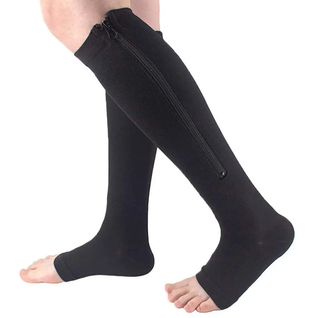 Kompression Socken Männer Frauen Unterstützung Knie Zipper Weibliche Offene spitze Dünne Anti Müdigkeit Stretchy Sox Hohe Socken Unisex