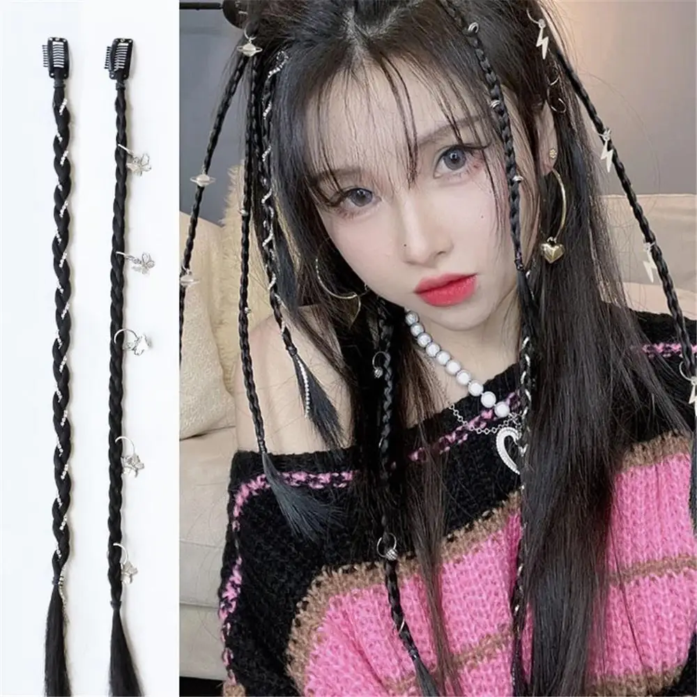 2 Stück bunte Band Geflecht Pferdes chwanz Clip-On Perücke süße coole Boxen gebunden Haars chleife Twist geflochtene Haar verlängerung