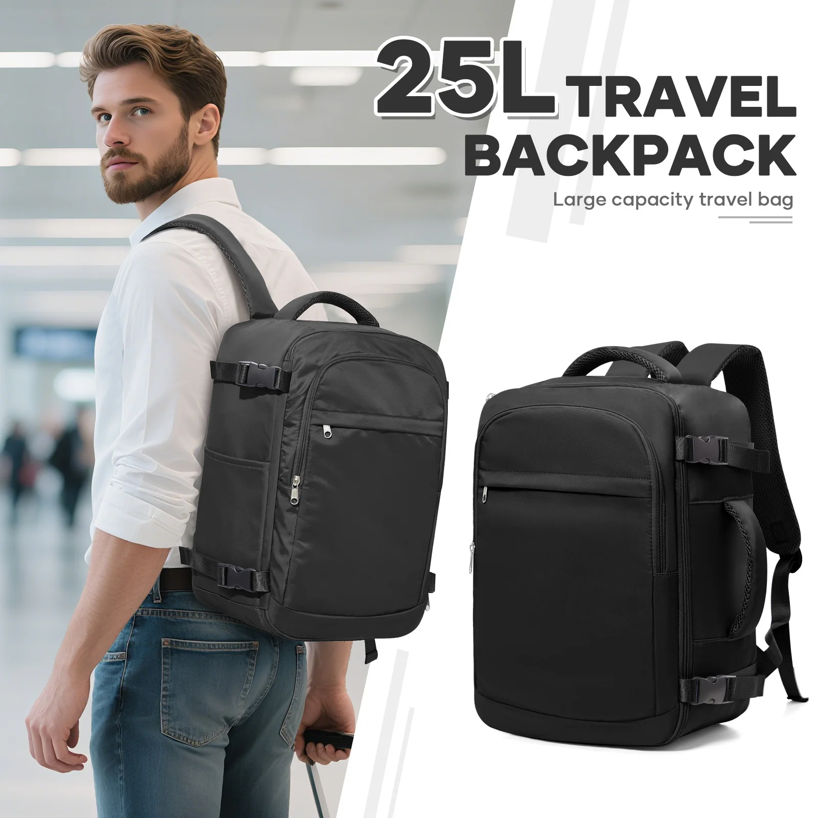 Mochila de viaje debajo del asiento, mochila de viaje de avión Wizz 40x30x20, cómoda mochila para ordenador portátil para hombres al aire libre, bolsa de mano para exteriores
