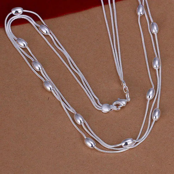 Conjunto de joyería para mujer, pulseras de cadena con cuentas ovaladas con flecos de Plata de Ley 925, collar, accesorios de moda para fiesta y boda, regalos