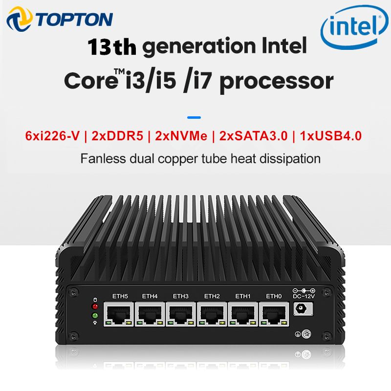 Soft-Router der 13. Generation Intel i7 1355U i5 1335U i3 1315U 6xi226-V 2,5G USB4.0 2xDDR5 Lüfterloser Mini-PC NAS-Firewall-Gerät Proxmox