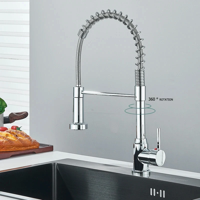 Frühling Pull Down Küchenarmaturen Stream Spray Kopf Heiß Kalt Wasserhahn Edelstahl Rotation Küche Mischbatterie Kran