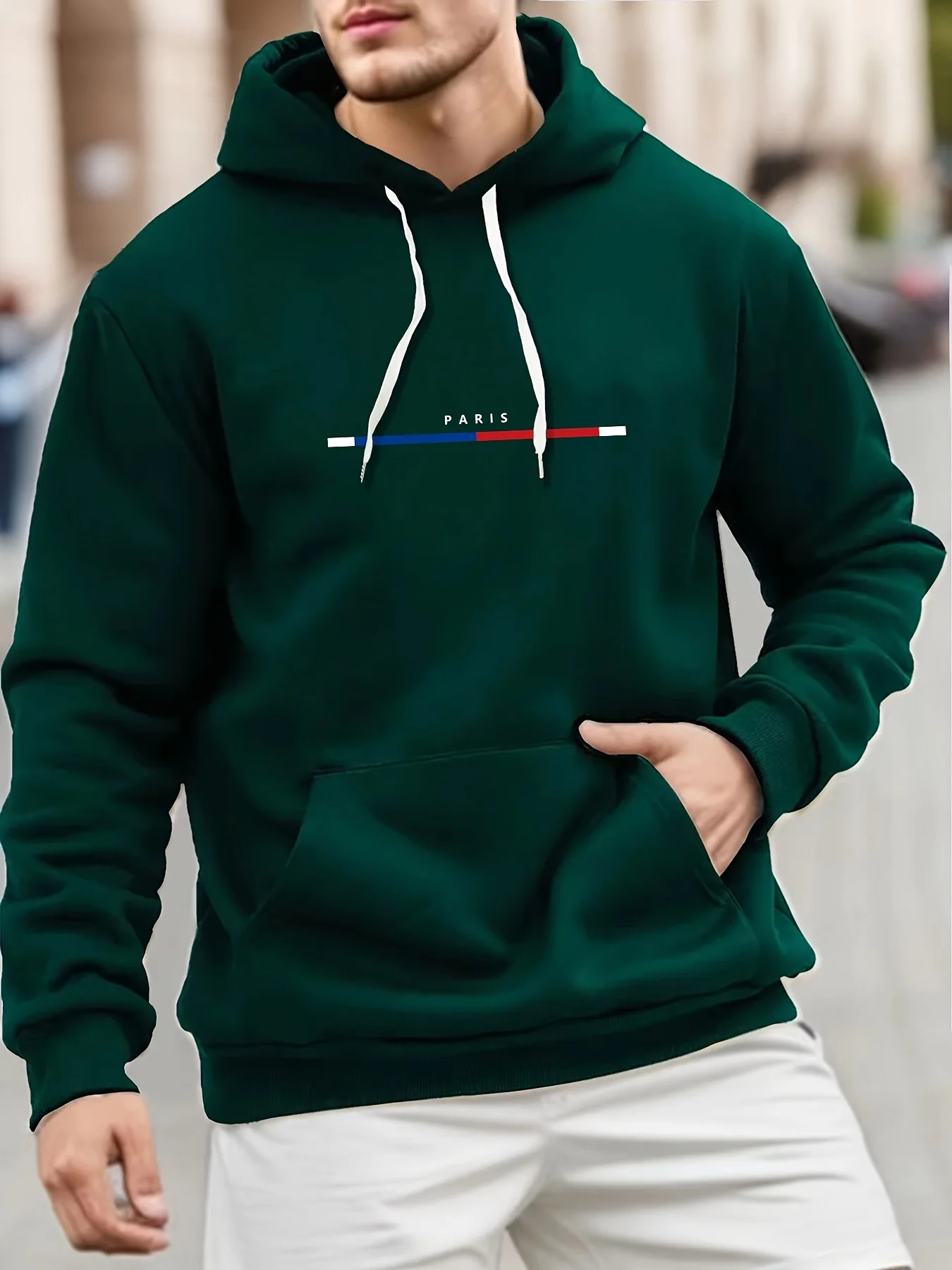 Camiseta com capuz com estampa de Paris para homens casual outono inverno